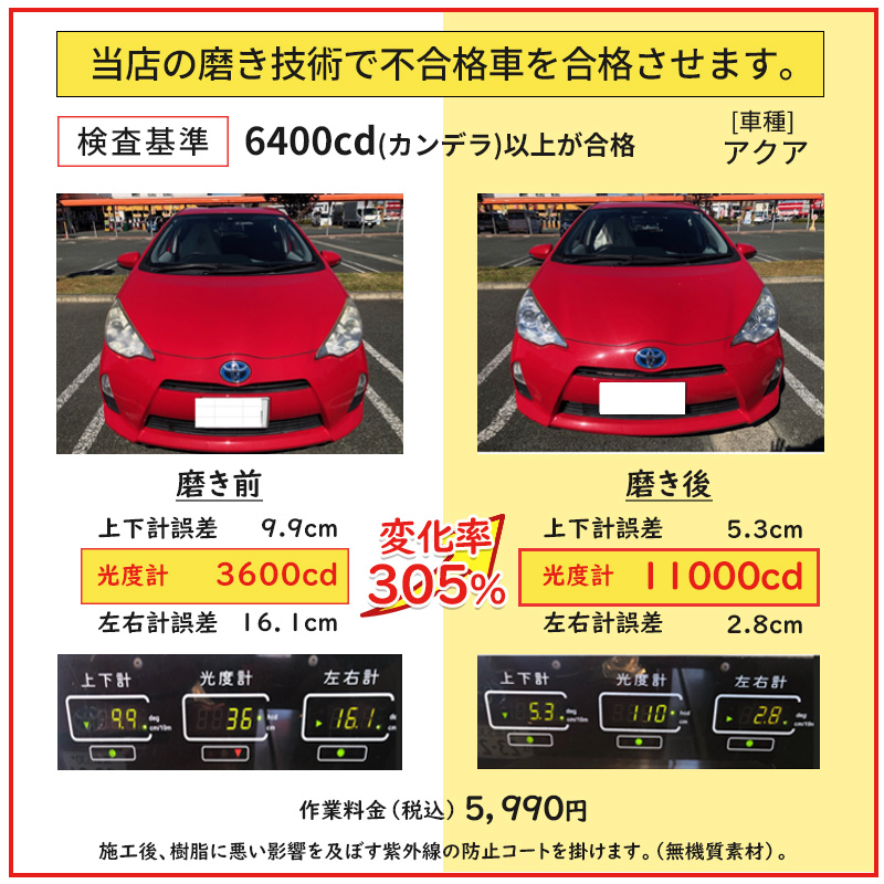 ヘッドライト施工例アクア